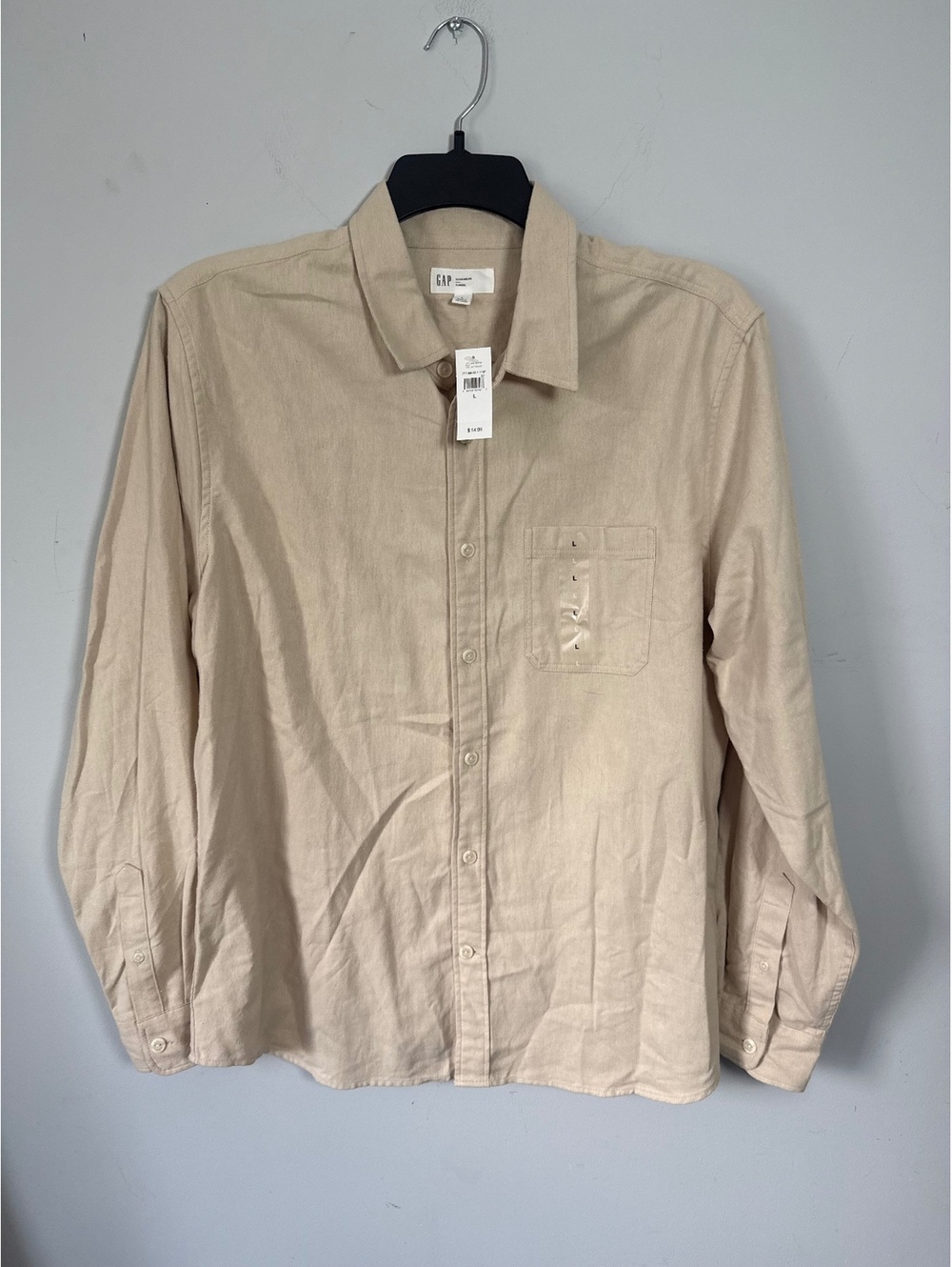 GAP Men’s Standard Fit Cotton Flannel in Oatmeal Size L NWT